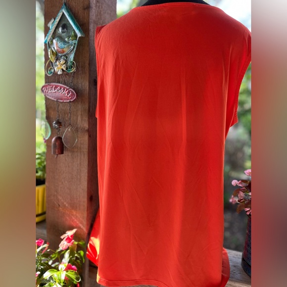 Kasper Orange Sleeveless Stretch Pullover Cut-Out Neckline Section Top L - Picture 4 of 7